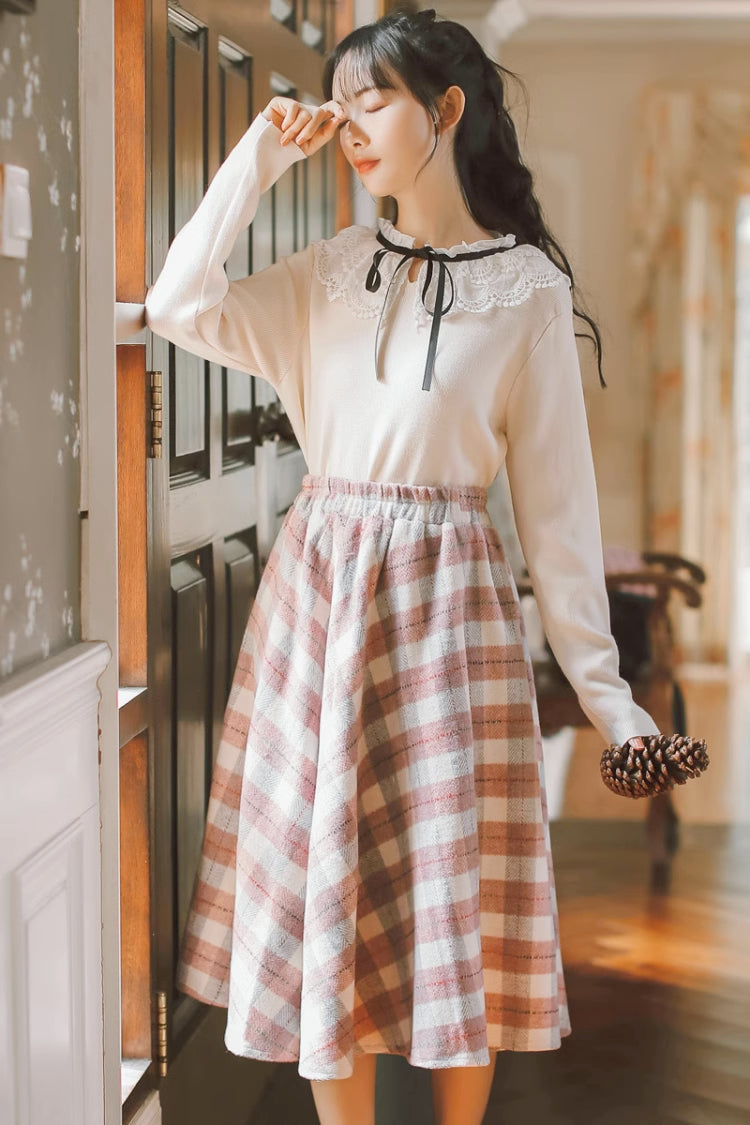 Tartan Plaid Circle Midi Skirt (3 Colors)