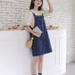 Flower Embroidered Mini Pinafore Dress (Dark Denim)