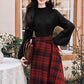 Lingonberry Plaid Asymmetrical Midi Skirt (Red/Black)