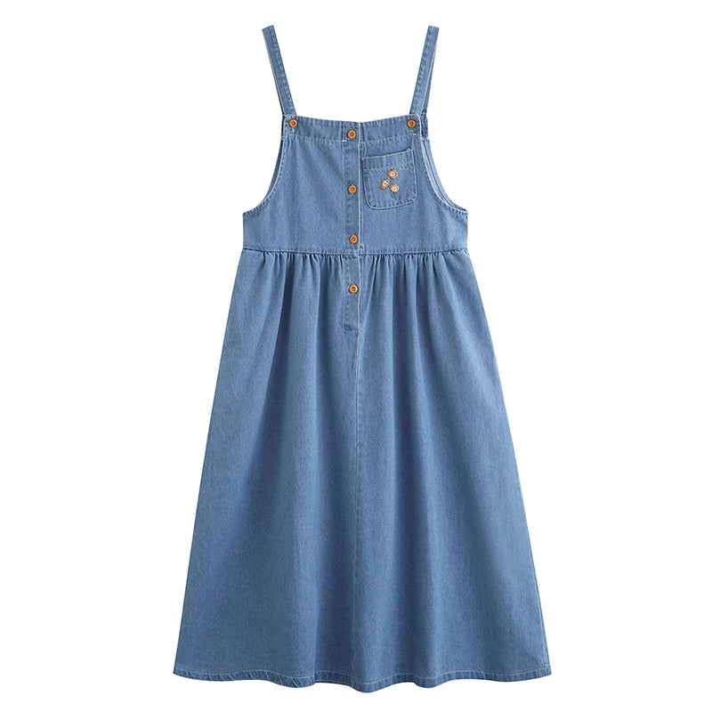 Button Up Poppy Pinafore (Medium Denim)