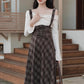 Snowy Plaid Twofer Suspender Midi Dress (Cream/Brown)