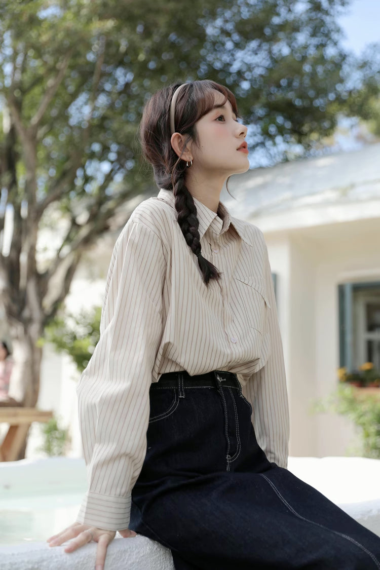 Boyfriend Stripe Button Up Shirt (2 Colors)