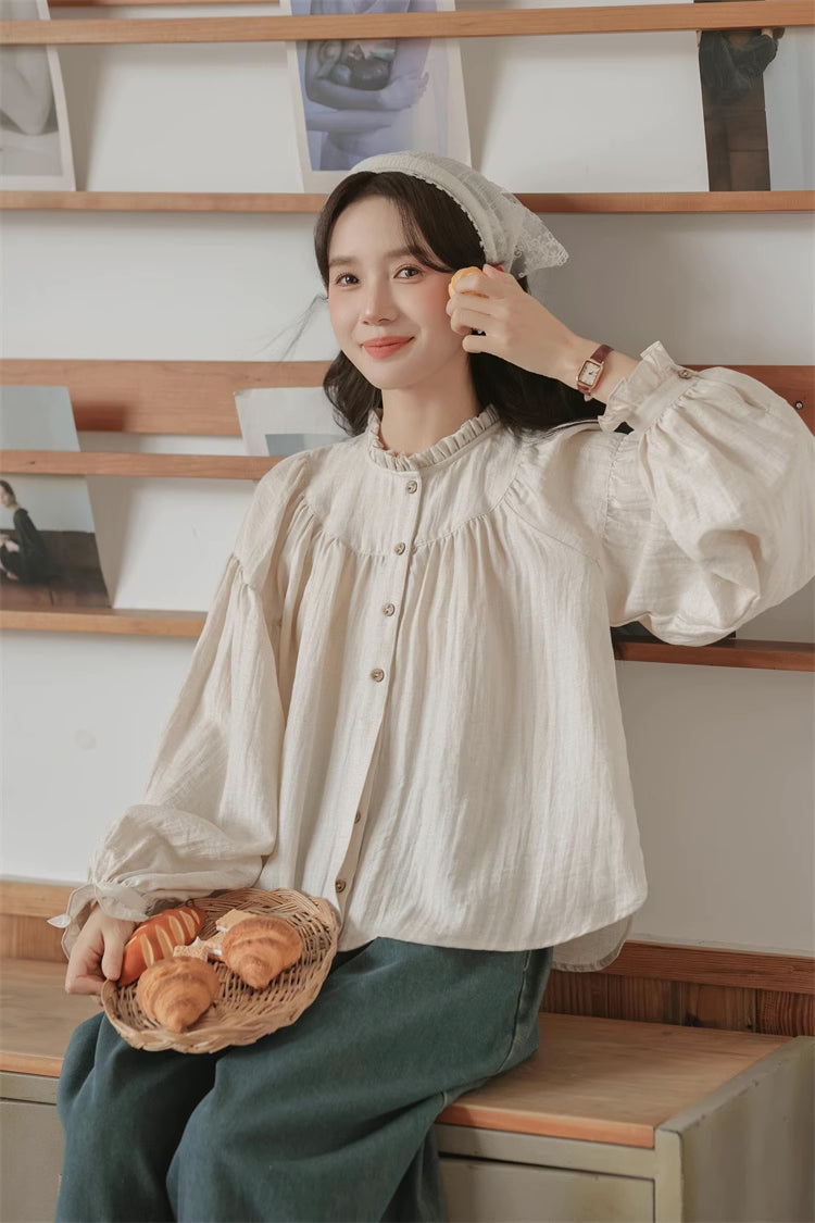 Marshmallow Puff Sleeve Blouse (Beige)