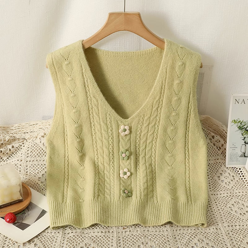 Matcha Pom Pom Daisy Vest (6 Colors)