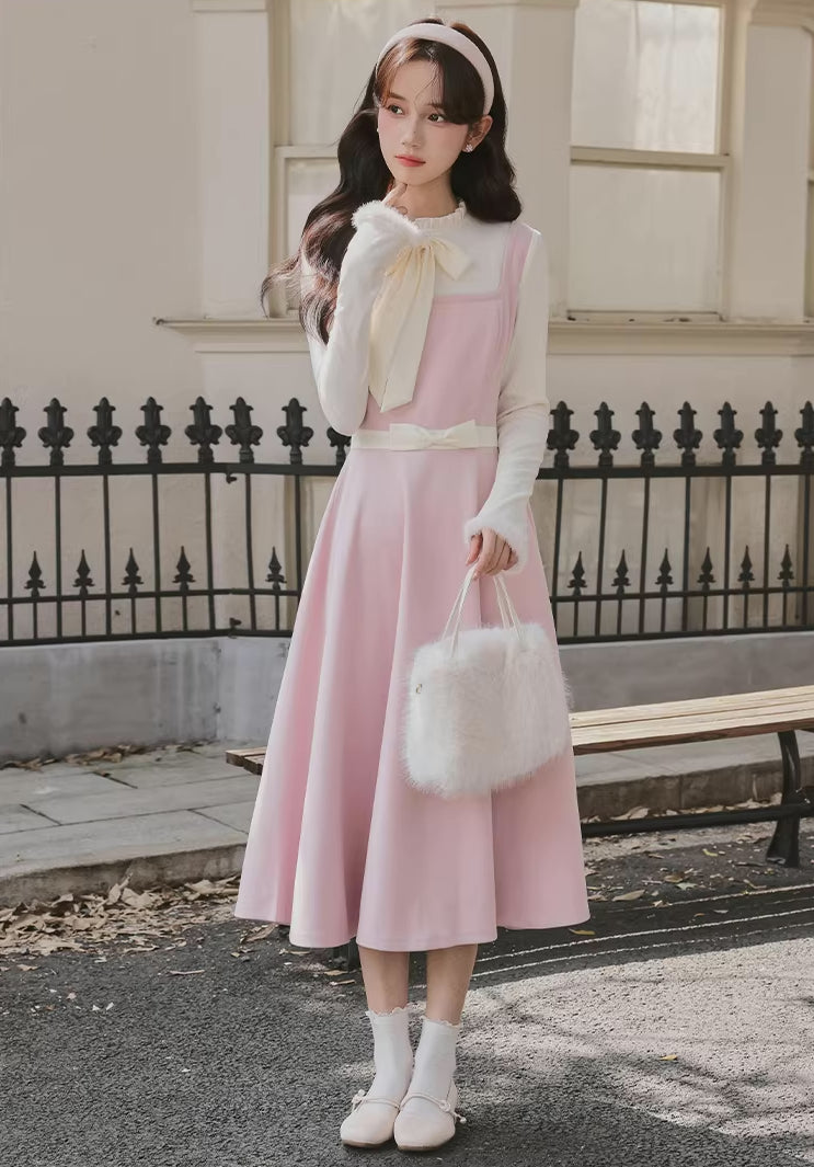 Cotton Candy Capelet & Midi Dress Set (Pink/White)