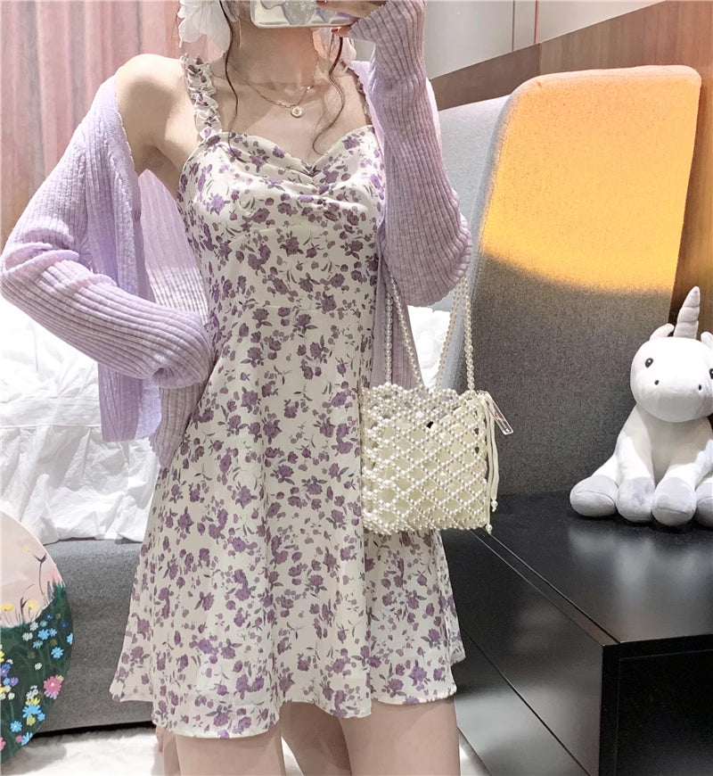 Enchanted Floral Dress (White/Purple)