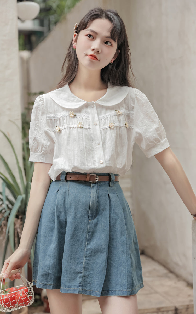 Pleated Denim Mini Skirt (3 Colors)