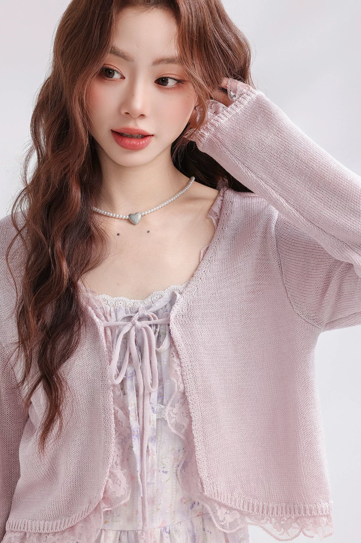 Iris Floral Lace Midi Cami Dress & Cardigan (Purple)