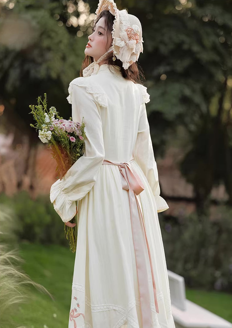 Rosy Bows Midi Dress (White)