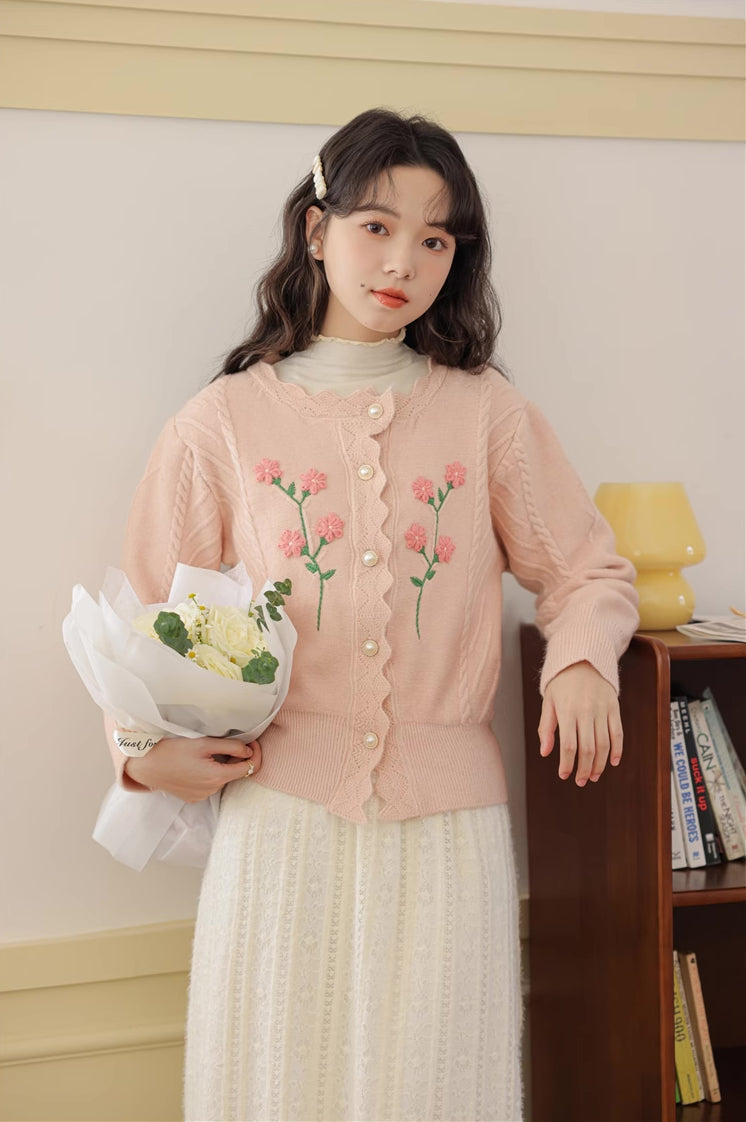 Sweet Floral Embroidered Cardigan (2 Colors)