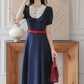 Miss Americana Polka Dot Midi Dress (Navy)