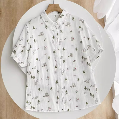 Forest Bunny Button Up Shirt (White)