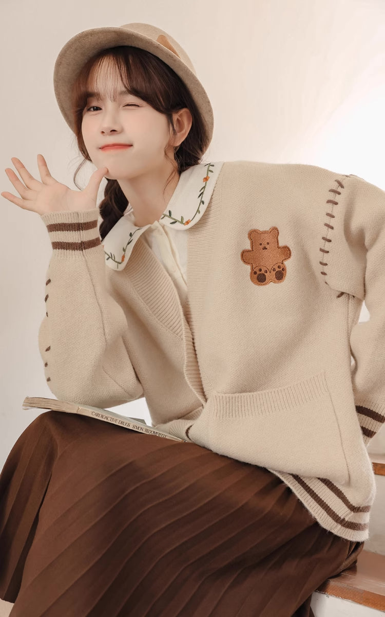 Bear Stitch Cardigan (Khaki)