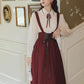 Long Sleeve Crepe Suspender Skirt Set (2 Colors)