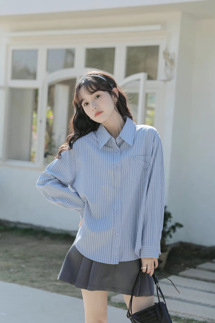 Boyfriend Stripe Button Up Shirt (2 Colors)