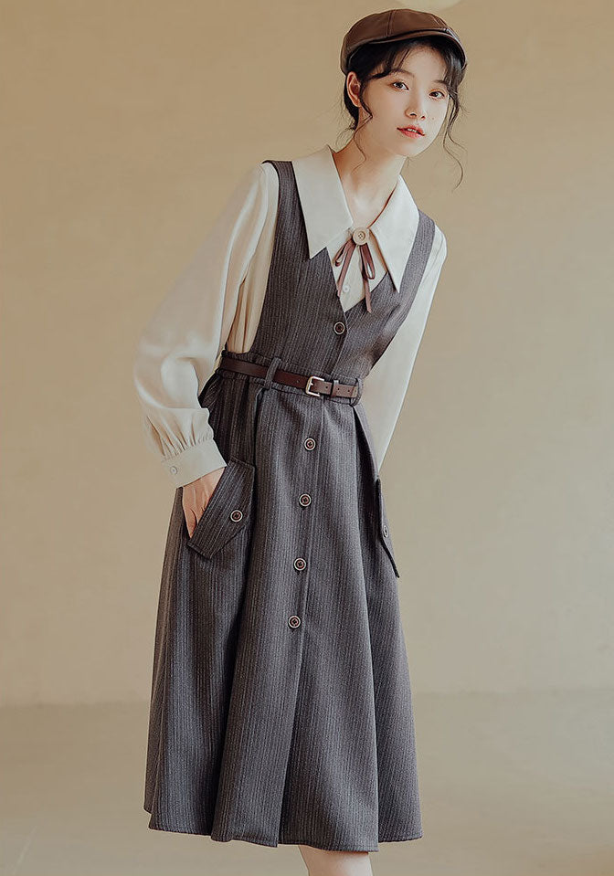 reiss pinstripe pinafore dress grey Traveller's Pinstripe Pinafore Set (3 Colors) Navy Blue / L