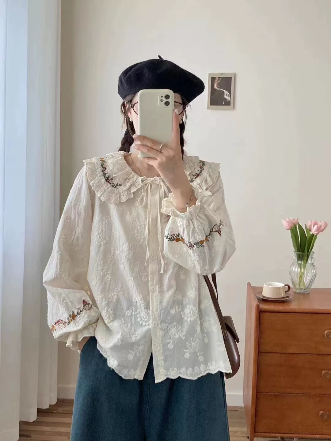 Forest Floor Embroidered Blouse (2 Colors)