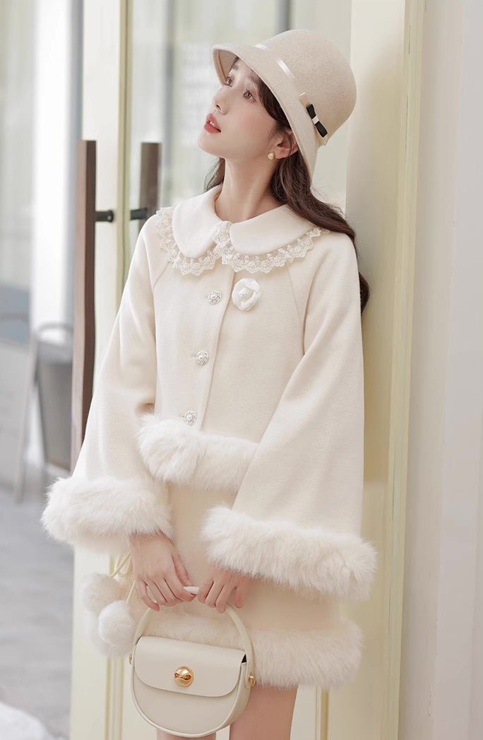 Fuzzy Snow Puff Tweed Set (Cream)