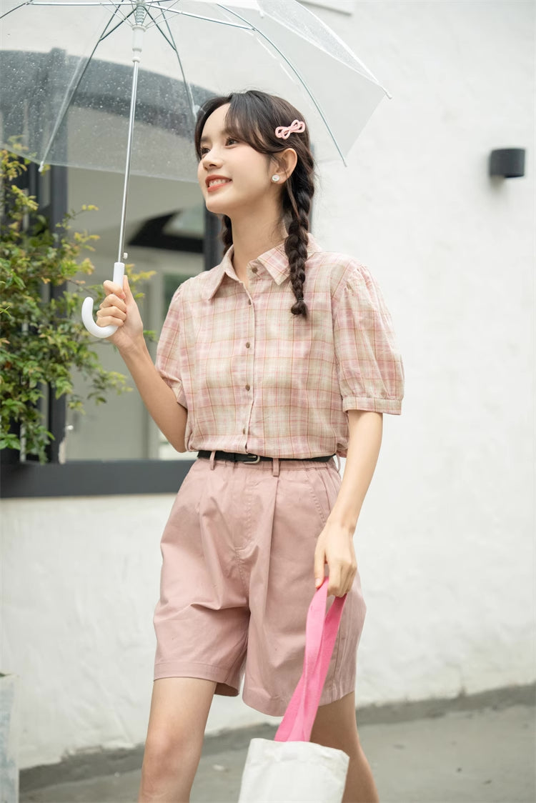 Strawberry Matcha Plaid Blouse (2 Colors)