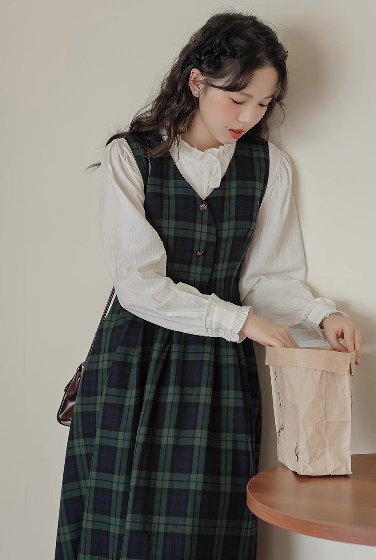 Cambridge Plaid Pinafore Dress (Green/Navy)