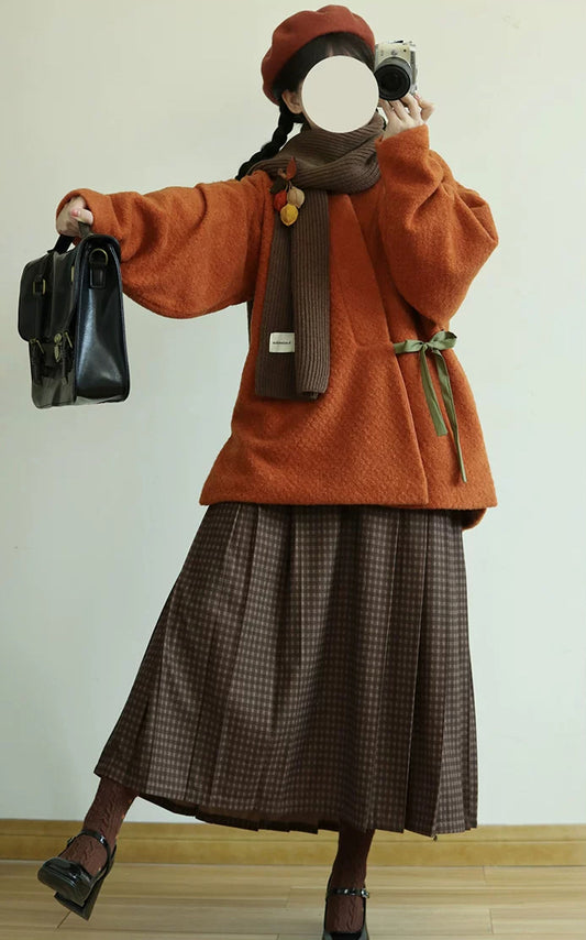 Fruity Fuzz Cross Collar Jacket & Mamianqun Set (2 Colors)