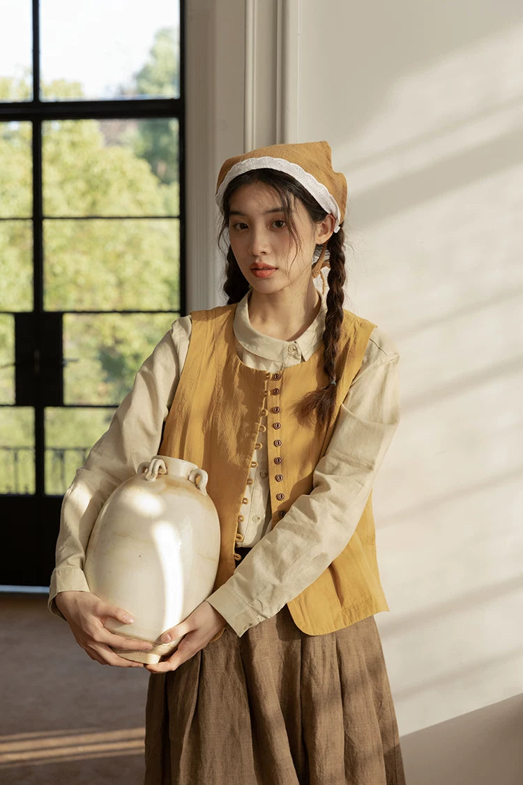 Looped Up Button Vest (Mustard Yellow)