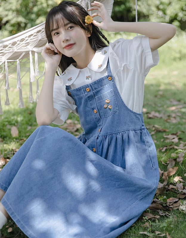 Button Up Poppy Pinafore (Medium Denim)