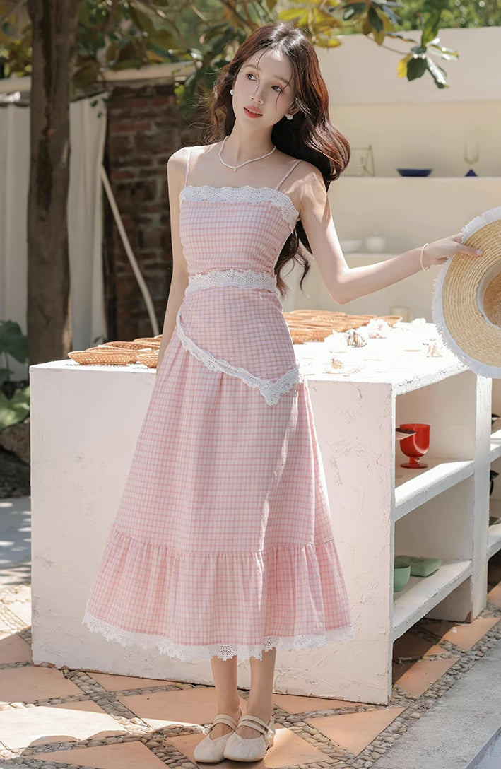 Coco Plaid Midi Cami Dress (Pink)