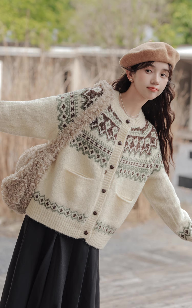 Fair Isle Cardigan (Cream)