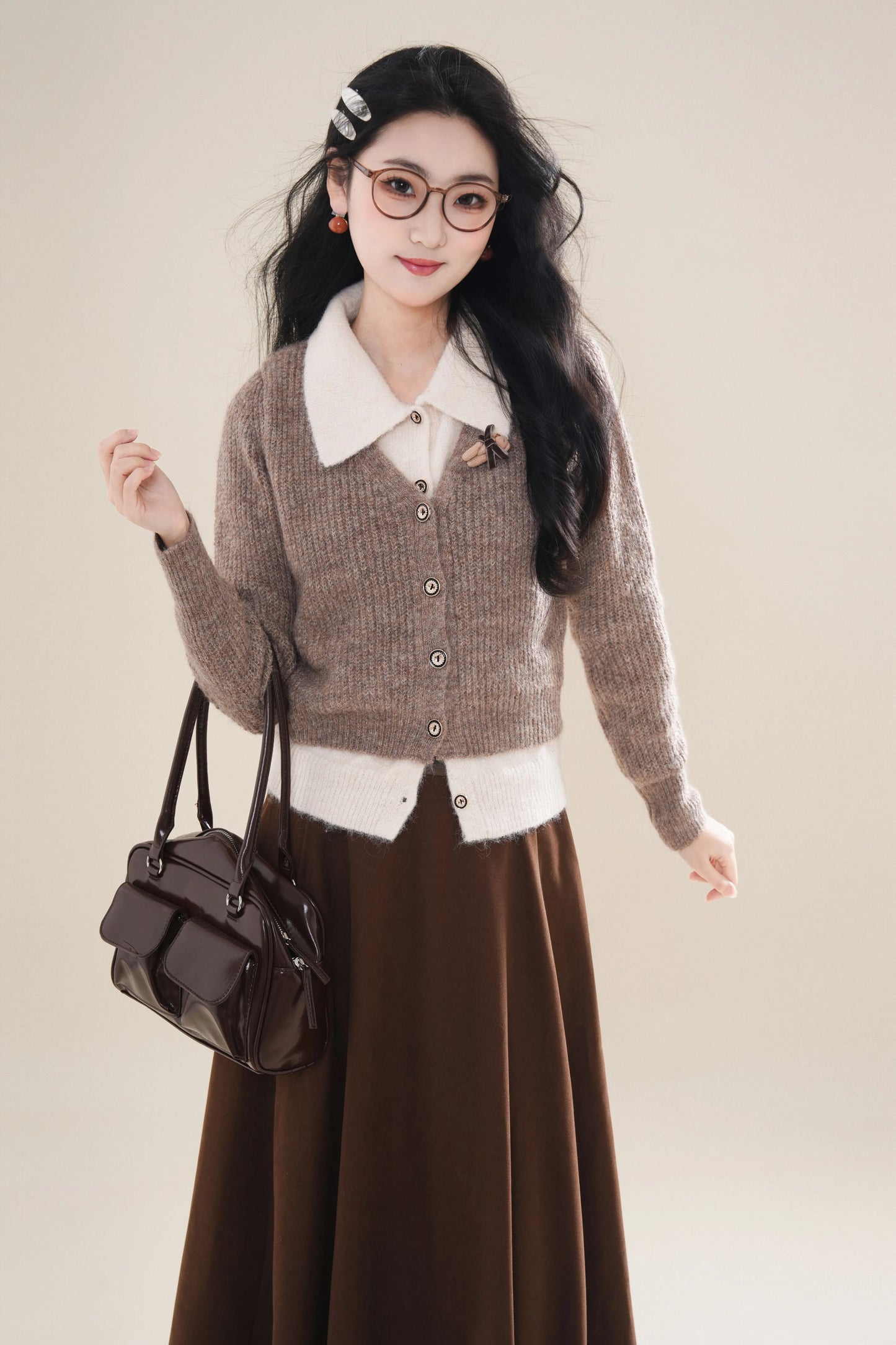 Faux Layered Cardigan (Khaki)