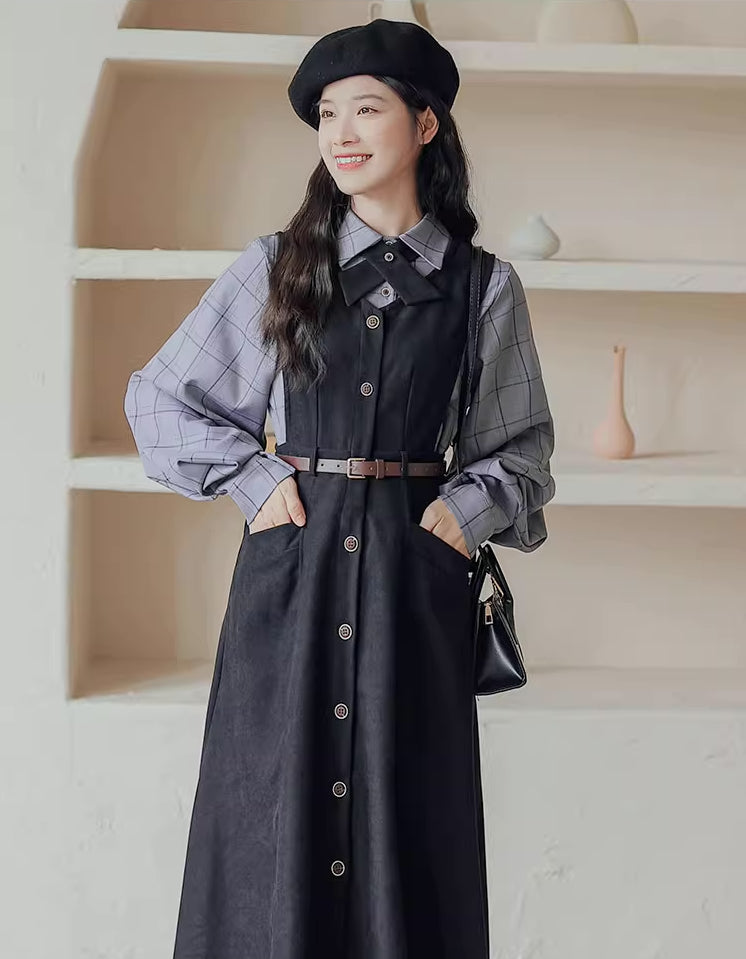 Button Up Suede Pinafore Dress (4 Colors)