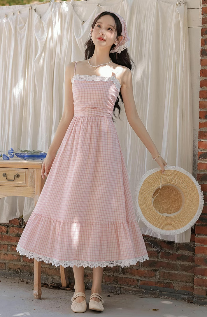 Coco Plaid Midi Cami Dress (Pink)