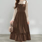 Playful Buttons Twofer Midi Dress (Brown)