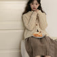 Braided Knit Round Neck Cardigan (Cream)