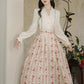 Rose Wallpaper Blouse & Skirt Set (Cream/Red)