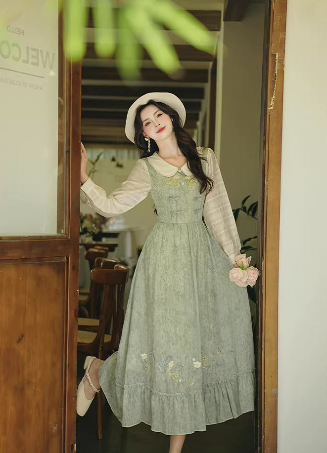 Grapevine Twofer Midi Dress (Green)