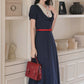 Miss Americana Polka Dot Midi Dress (Navy)
