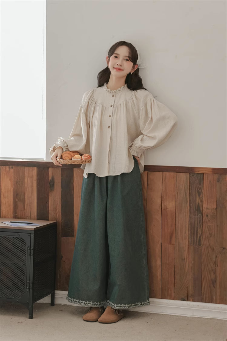 Marshmallow Puff Sleeve Blouse (Beige)