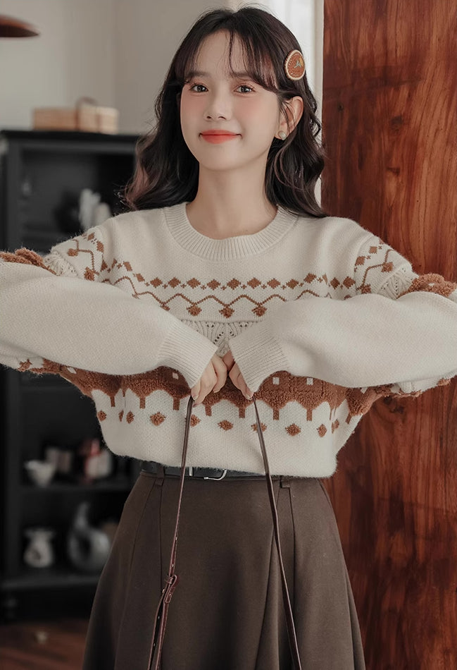 Cinnamon Fair Isle Sweater (Cream)