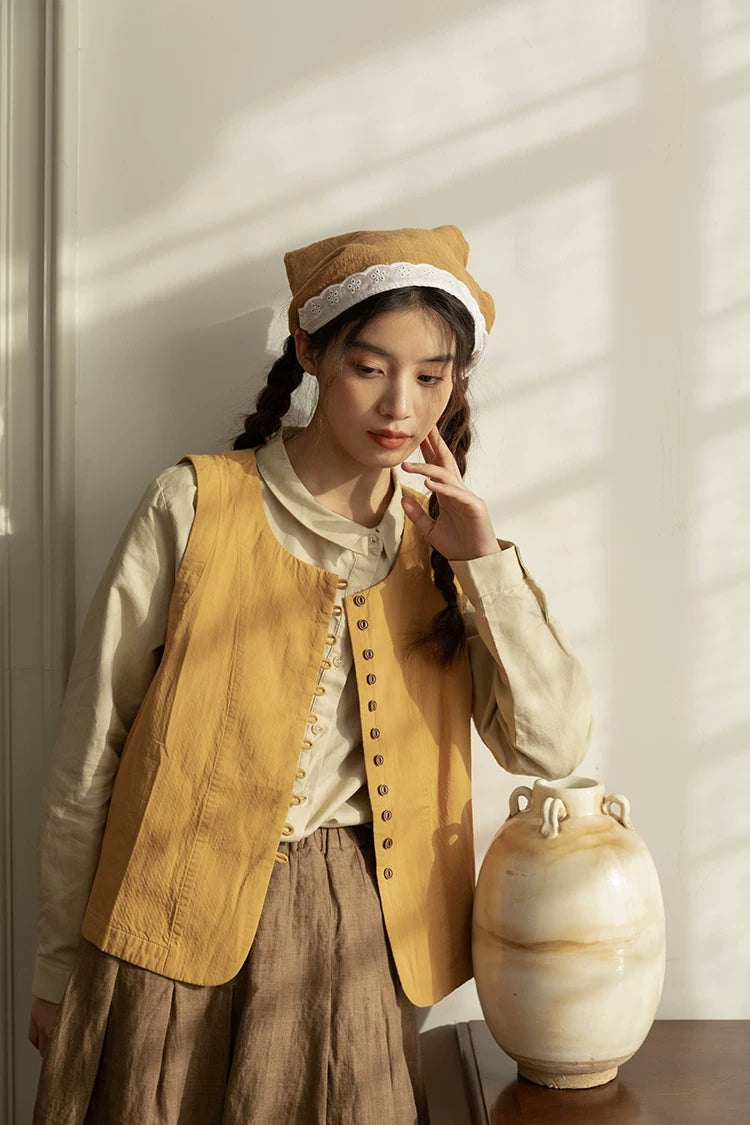 Looped Up Button Vest (Mustard Yellow)