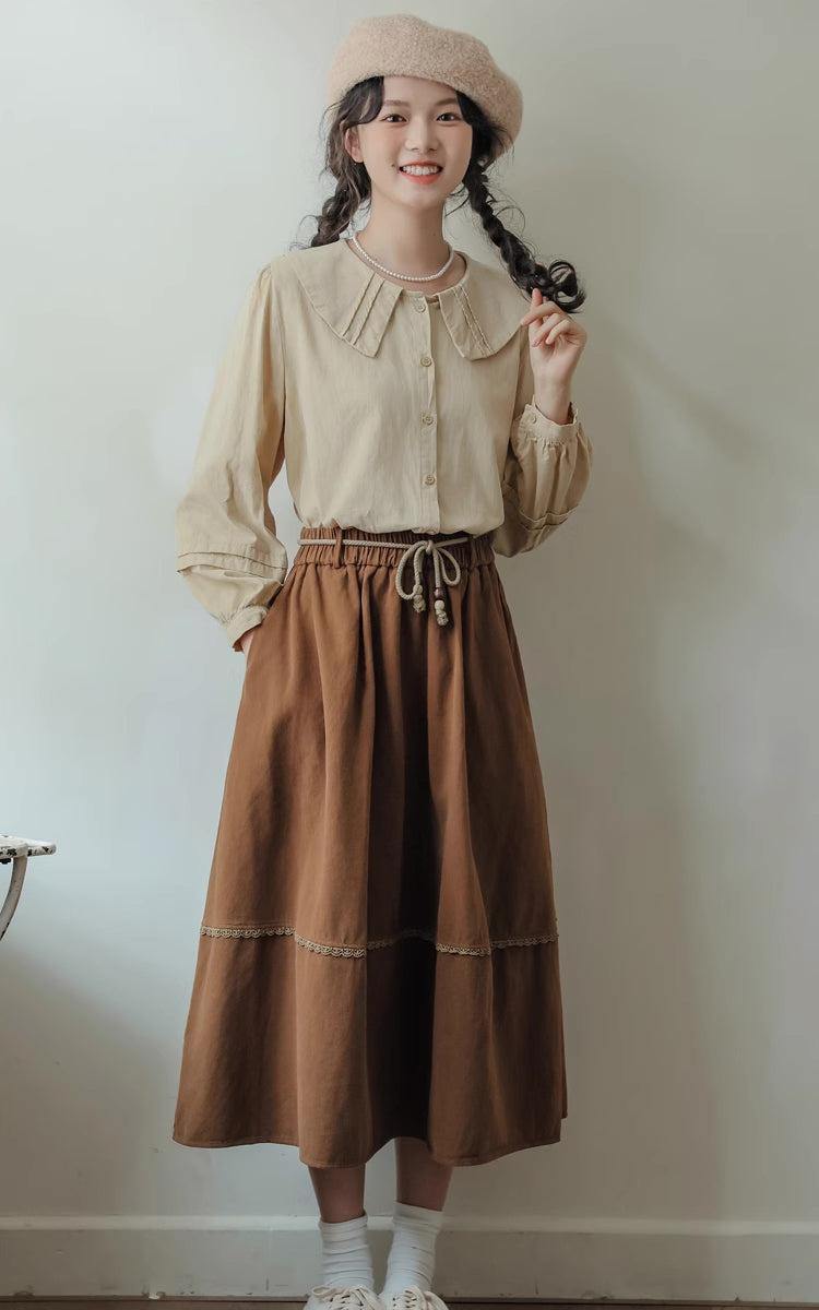 Drawstring Midi Skirt (Brown)