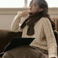 Braided Knit Round Neck Cardigan (Cream)