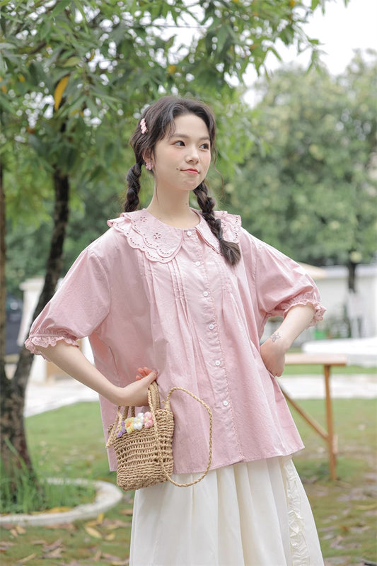 Broderie Collar Blouse (2 Colors)