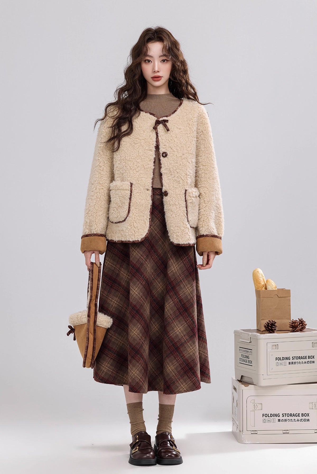 Round Neck Teddy Jacket (Khaki)