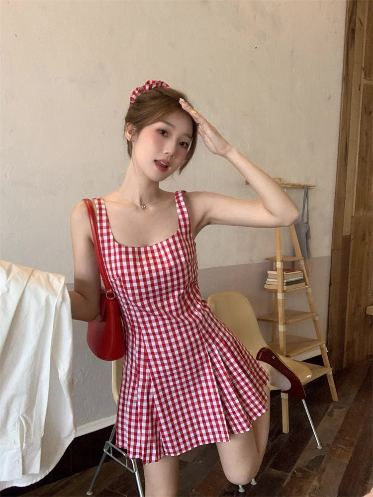 Candy Shop Gingham Mini Dress (Red)