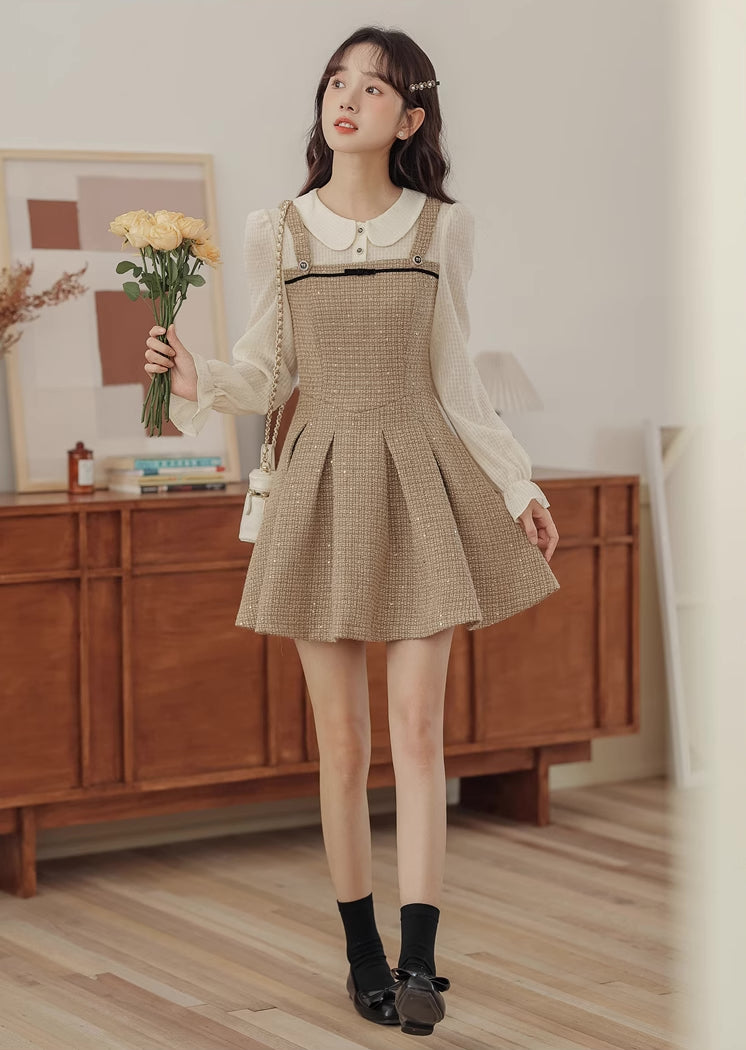 Latte Tweed Mini Twofer Dress (Khaki)