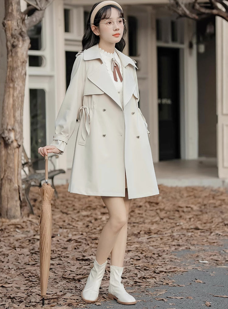 Heart Button Trench Coat (Off-White)