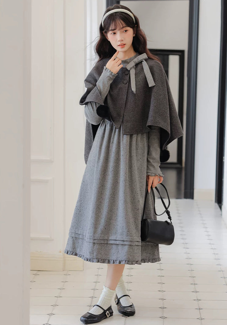Sesame Sweater Dress & Capelet (Gray)