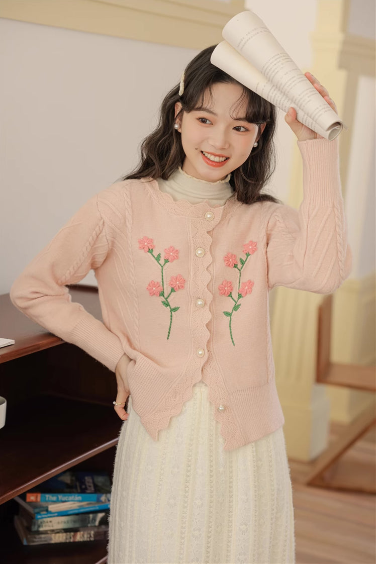 Sweet Floral Embroidered Cardigan (2 Colors)