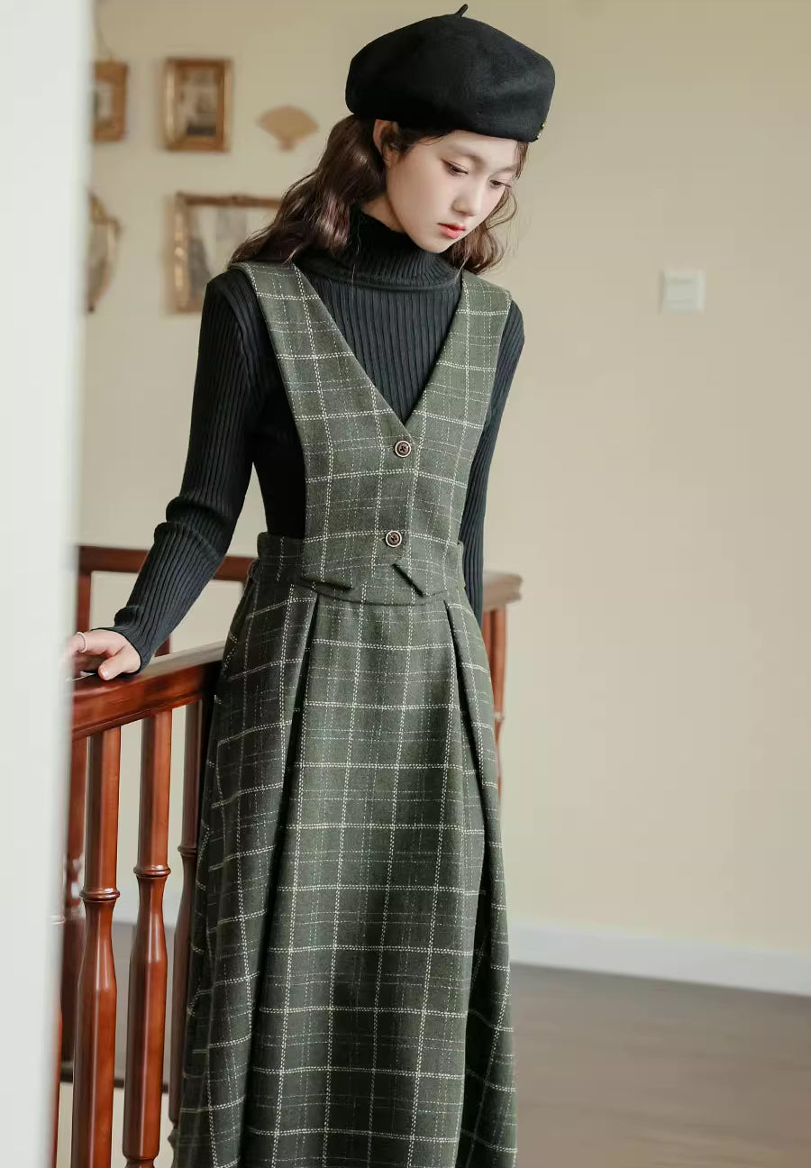 Plaid Vest Pinafore Dress (3 Colors)